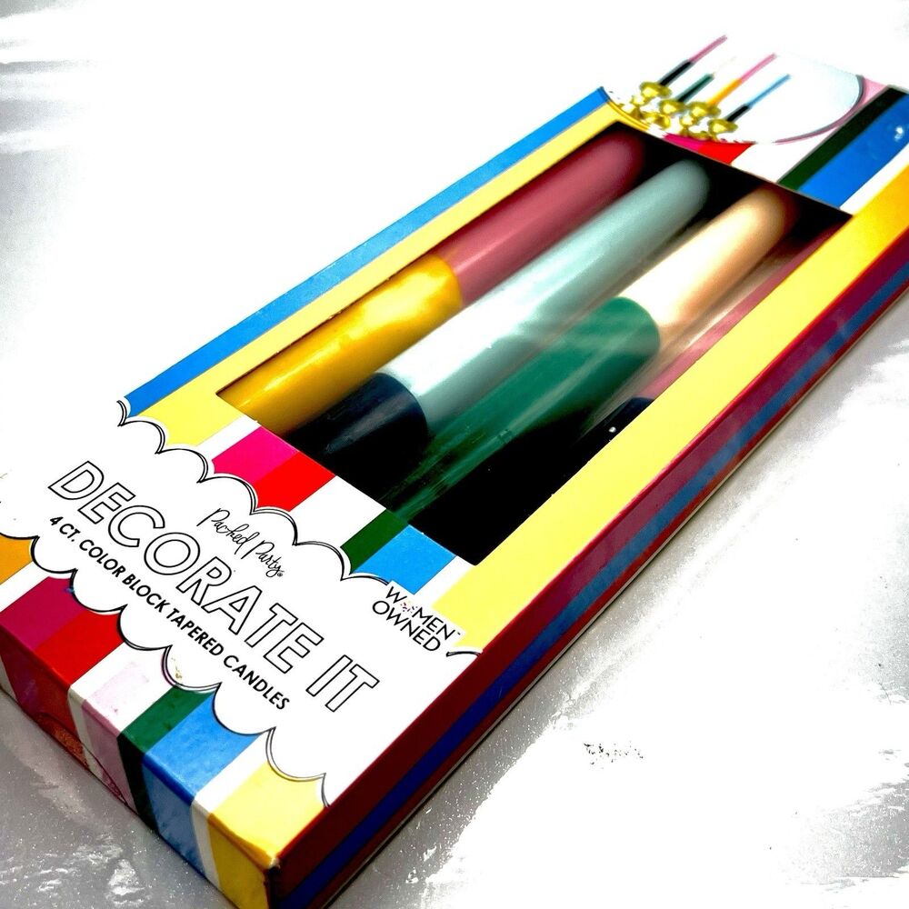 Decorate It- 4ct Color Block Tapered Candles New In Box